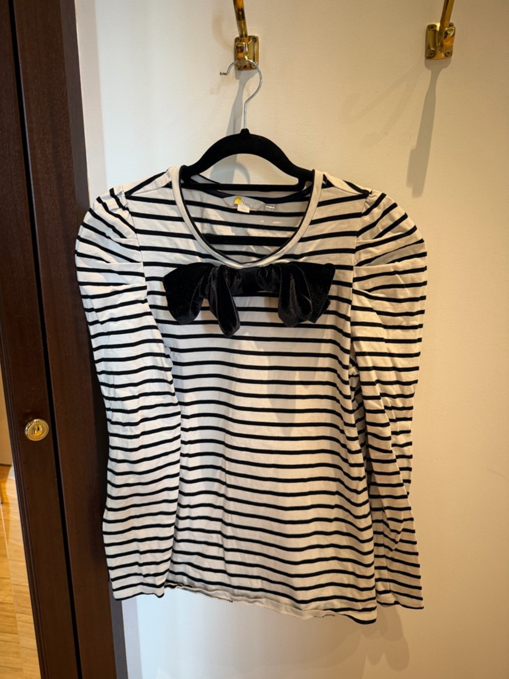 Boden Striped Long Sleeve Top with Velvet Bow